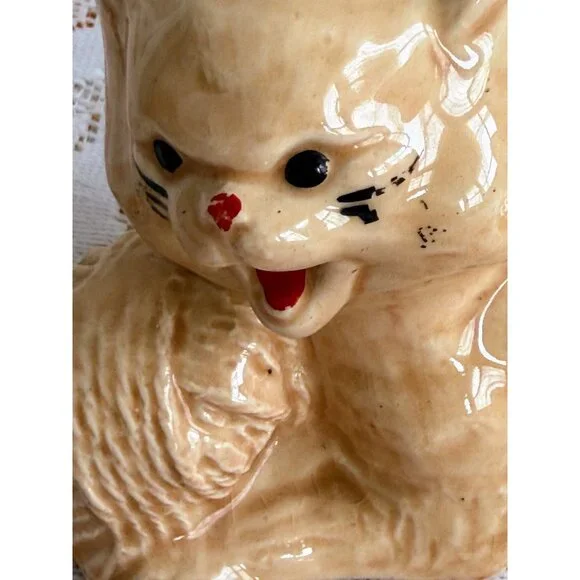 Vintage 50's McCoy Pottery Beige Kitten Cat Planter - Picture 8 of 14